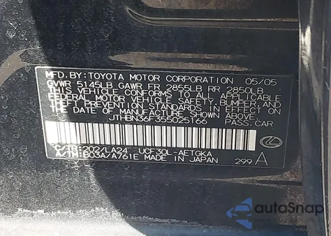 2005 Lexus Ls 430 z USA, uszkodzony, nr VIN JTHBN36F355025166